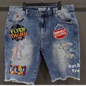 VINTAGE Born Fly Jean Shorts Distressed Sour Patch Candy Theme JNCO Y2K SKATER